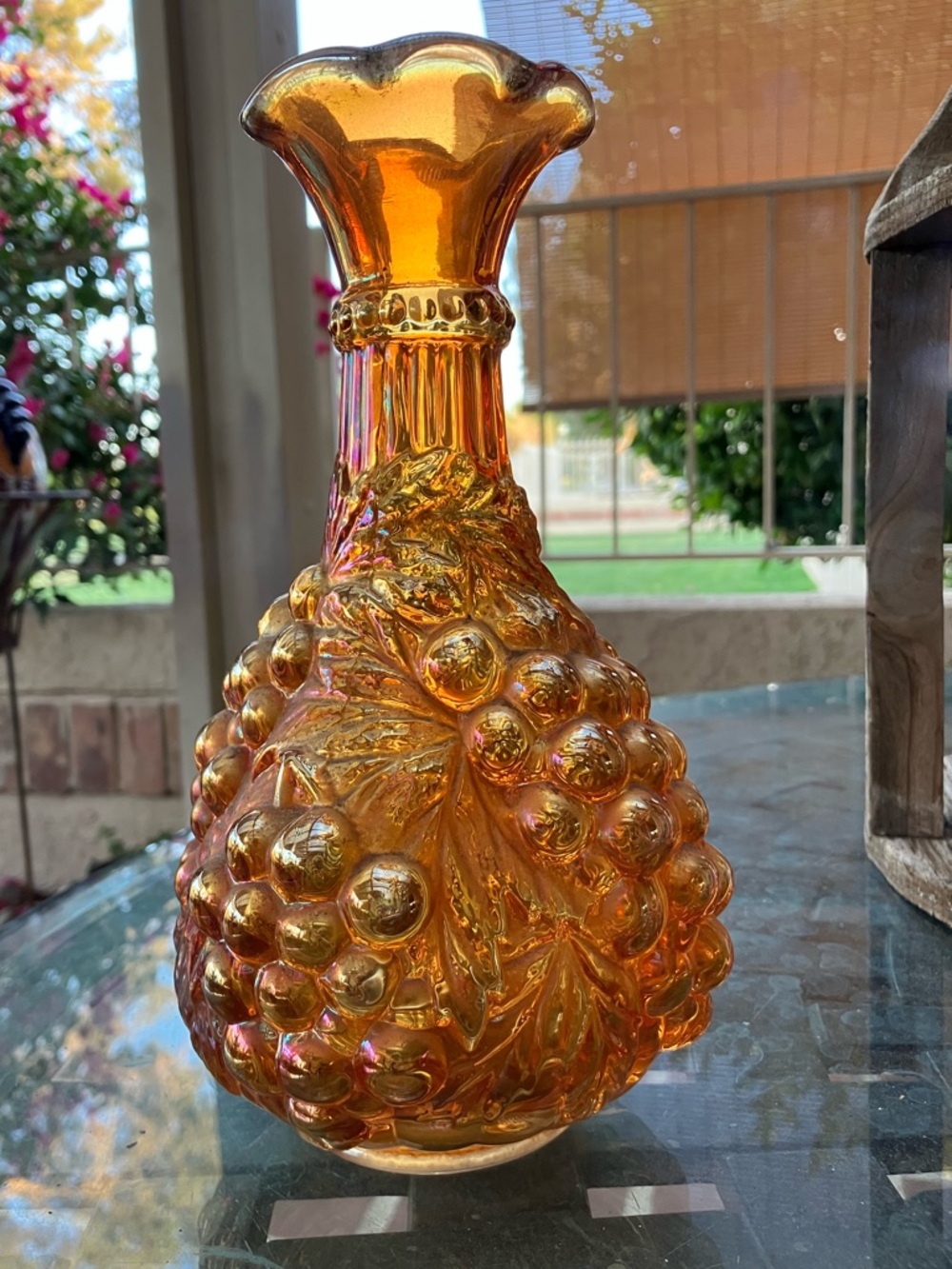Vintage Imperial Grape Carnival Glass Vase Decanter Marigold